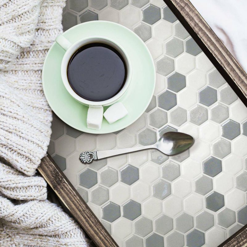 RoomMates Gray Hexagon Tile Peel And Stick Backsplash
