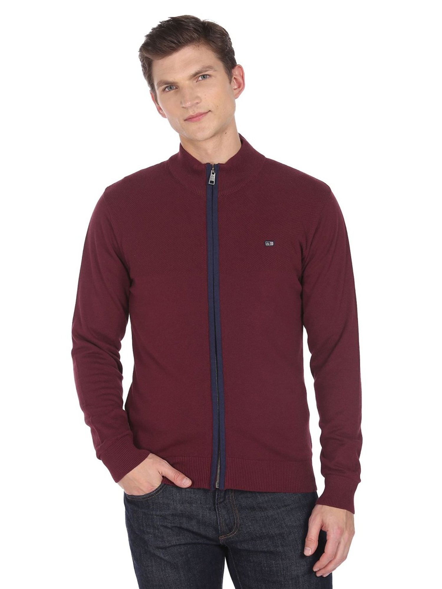 Arrow Sport Maroon Cotton Regular Fit Sweater