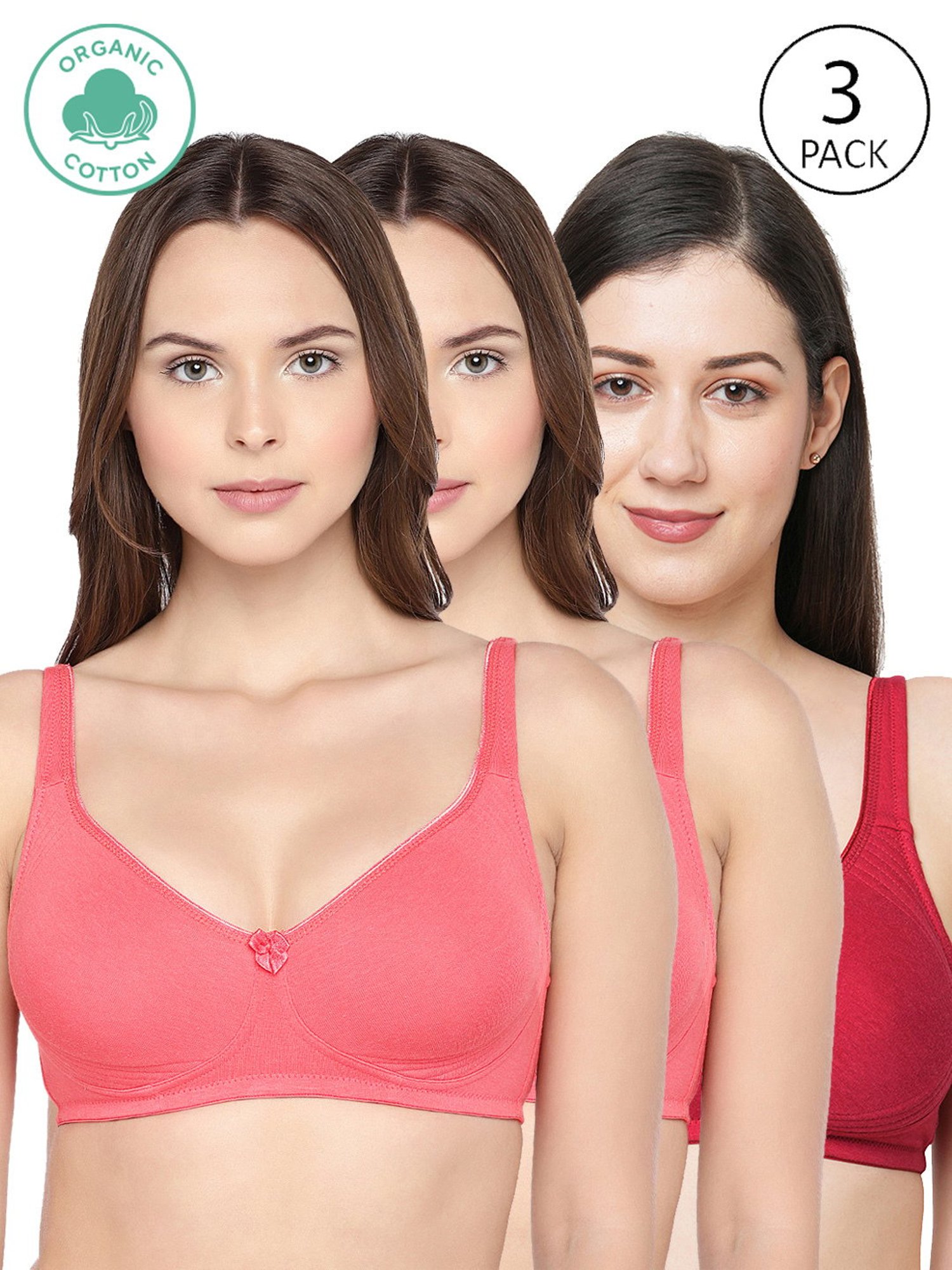 Inner Sense Pink & Red Full Coverage Bra - Pack of 3