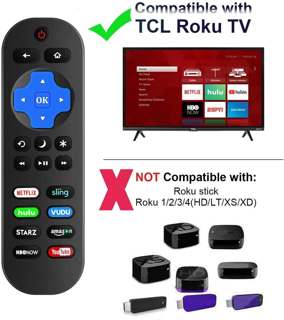 (2 Pack) Motiexic Remote Control Compatible with TCL Roku TV, 2020 Update Version with 8 Channel Shortcut Keys, 50S425 40S325 43S425 65S425 32S30132S325 65S405 32S305