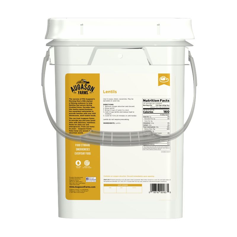 Augason Farms Lentil Beans Emergency Bulk Food Storage 4-Gallon Pail 231 Servings