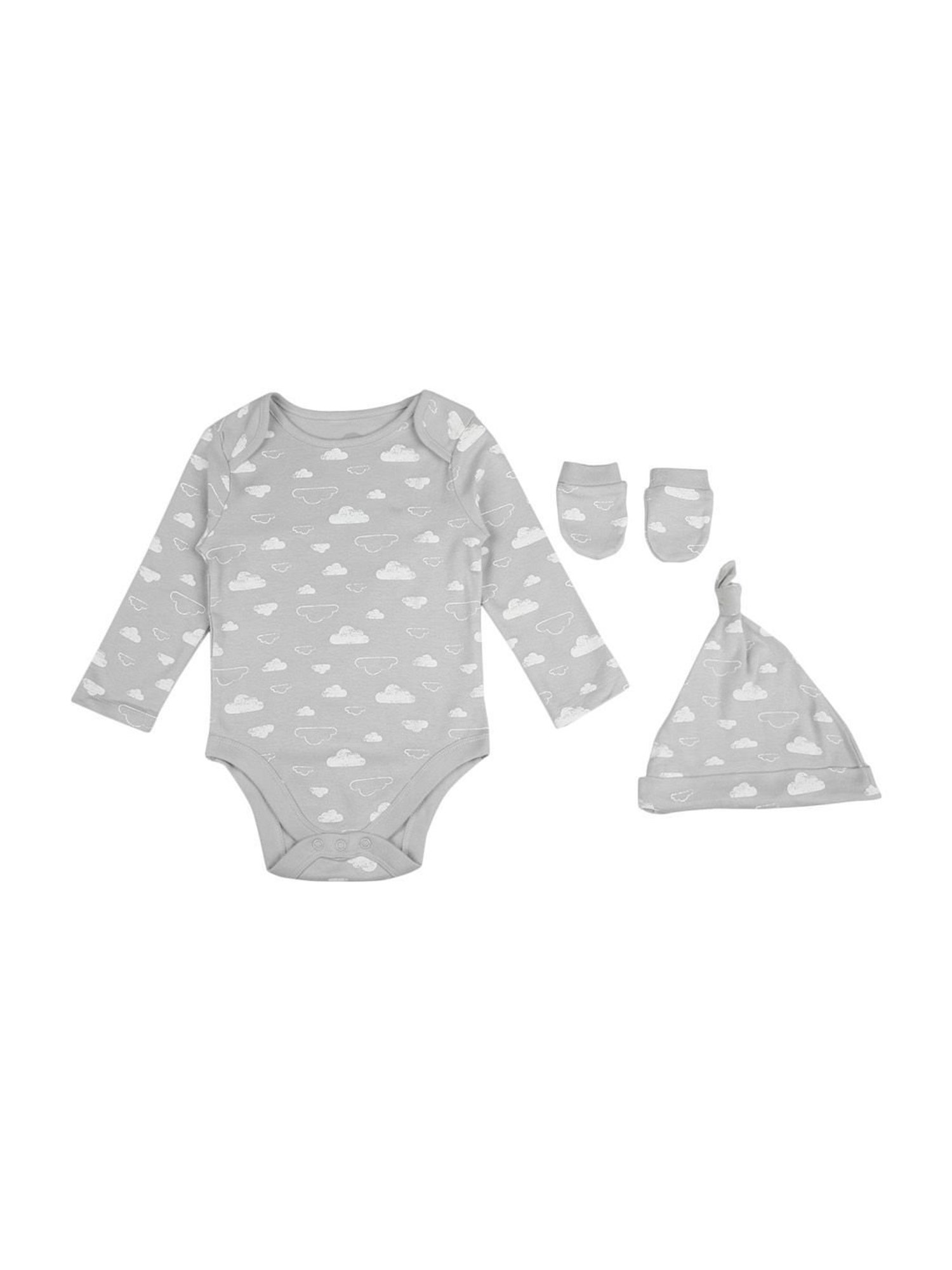 Mothercare Kids Grey Cotton Printed Full Sleeves Onesie Set