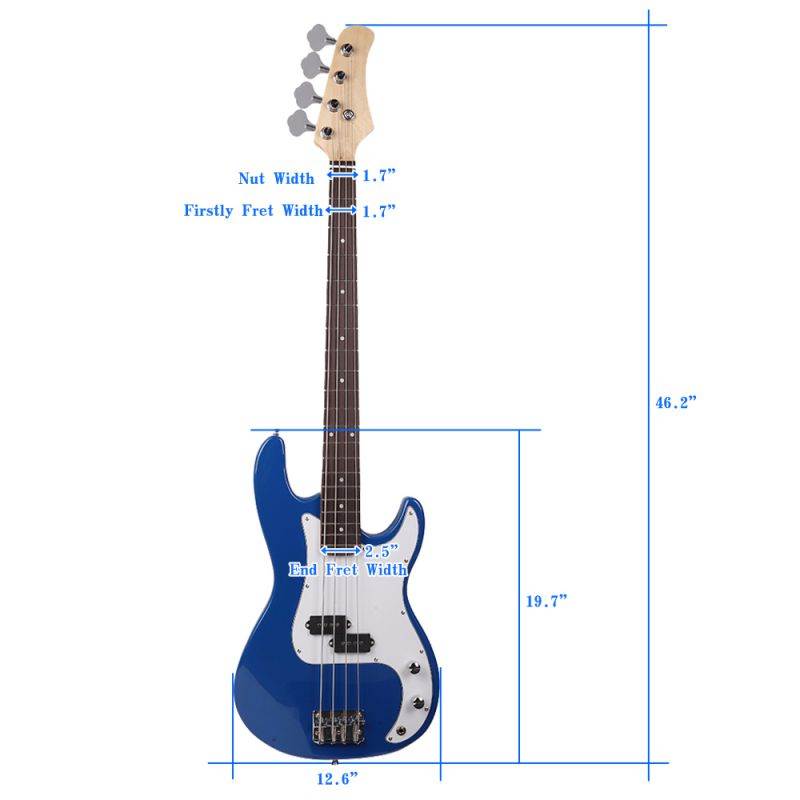 Blue Beginner Band 4 String Burning Fire Electric Bass Guitar