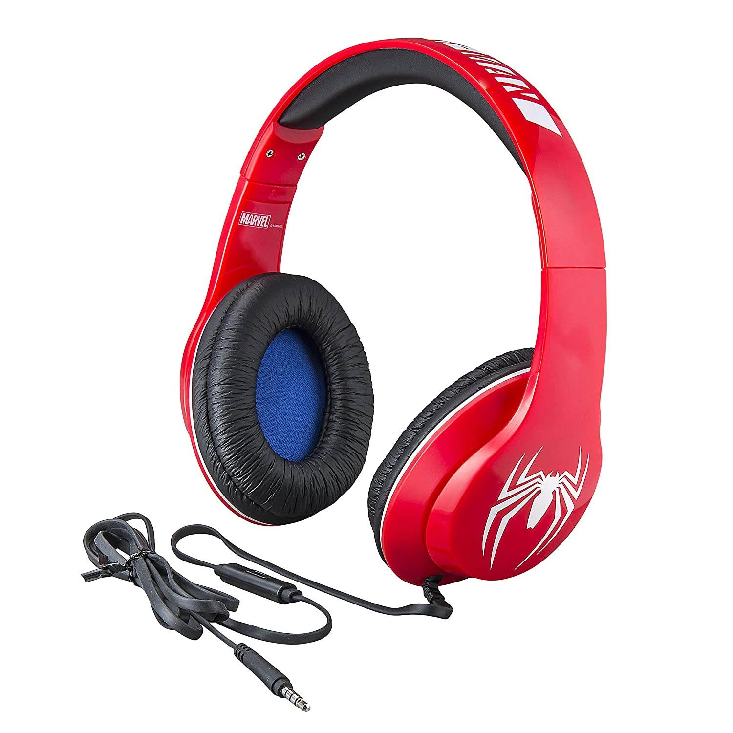 Spiderman Kids Headphones with Microphone, Adjustable Headband, Stereo Sound, 3.5mm Jack, Wired Headphones For Kids, Tangle-Free, Volume Control, Foldable, Childrens Headphones on ear, School Home, Tr