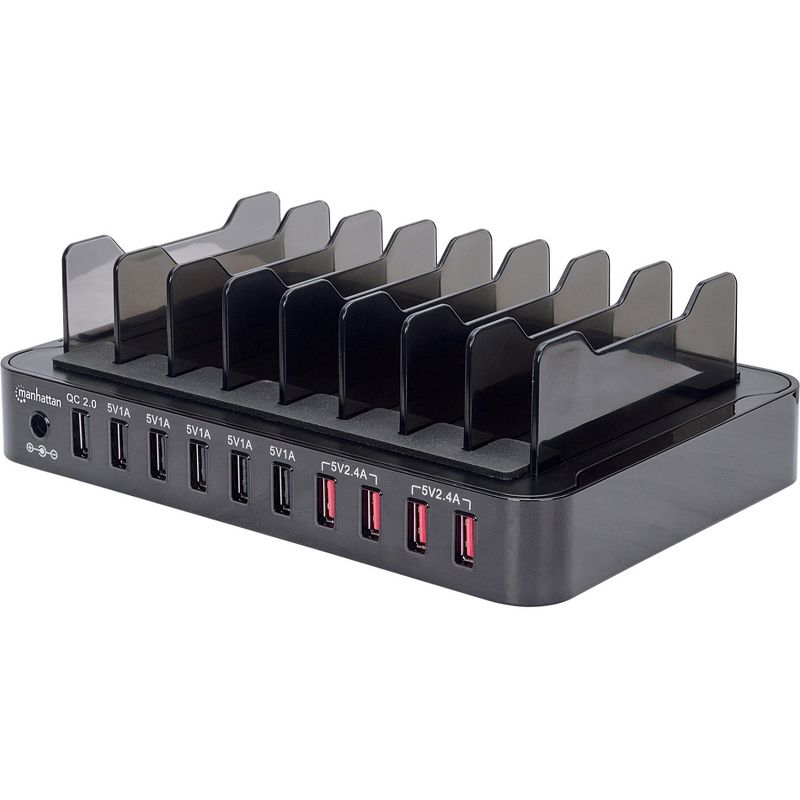 Manhattan 10-Port USB Charging Station - 120 V AC, 230 V AC Input - 9 V DC/2.40 A, 5 V DC, 12 V DC Output