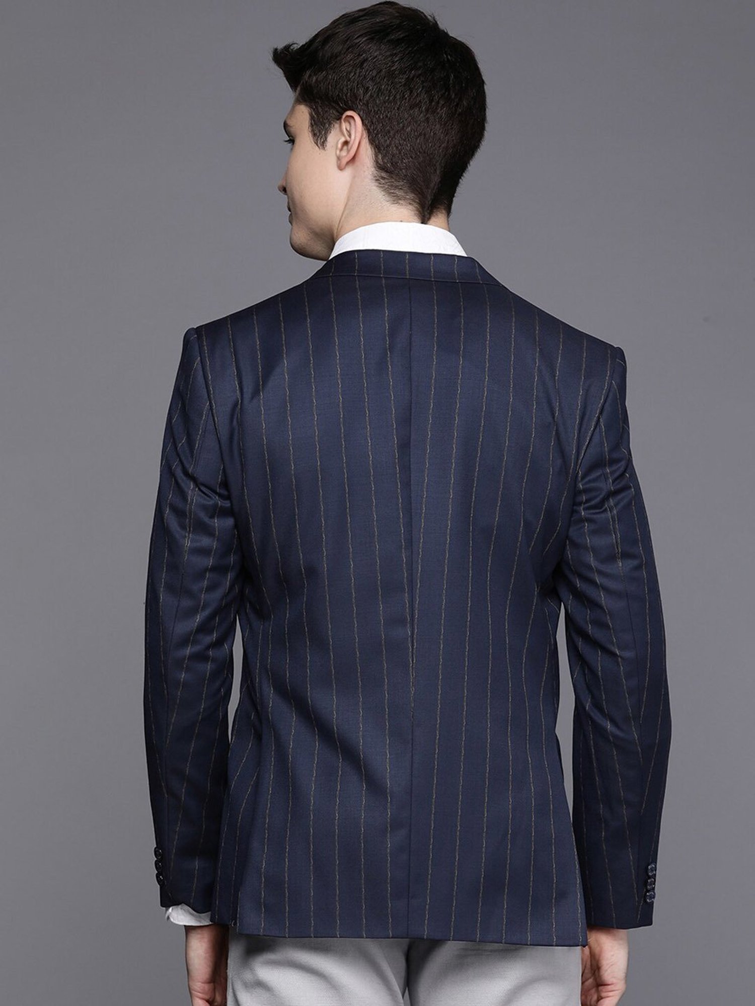 Allen Solly Navy Slim Fit Striped Blazer