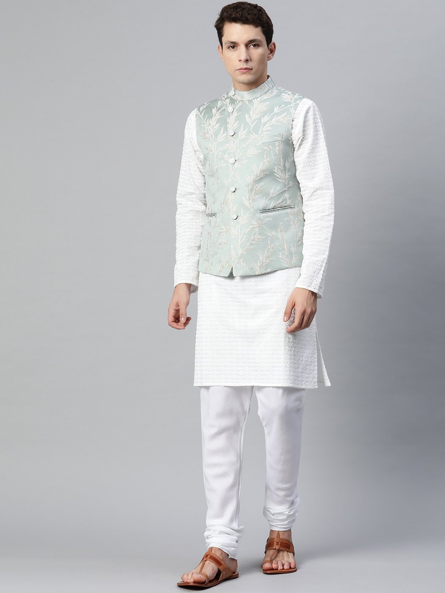 VASTRAMAY Teal Green Regular Fit Printed Nehru Jacket