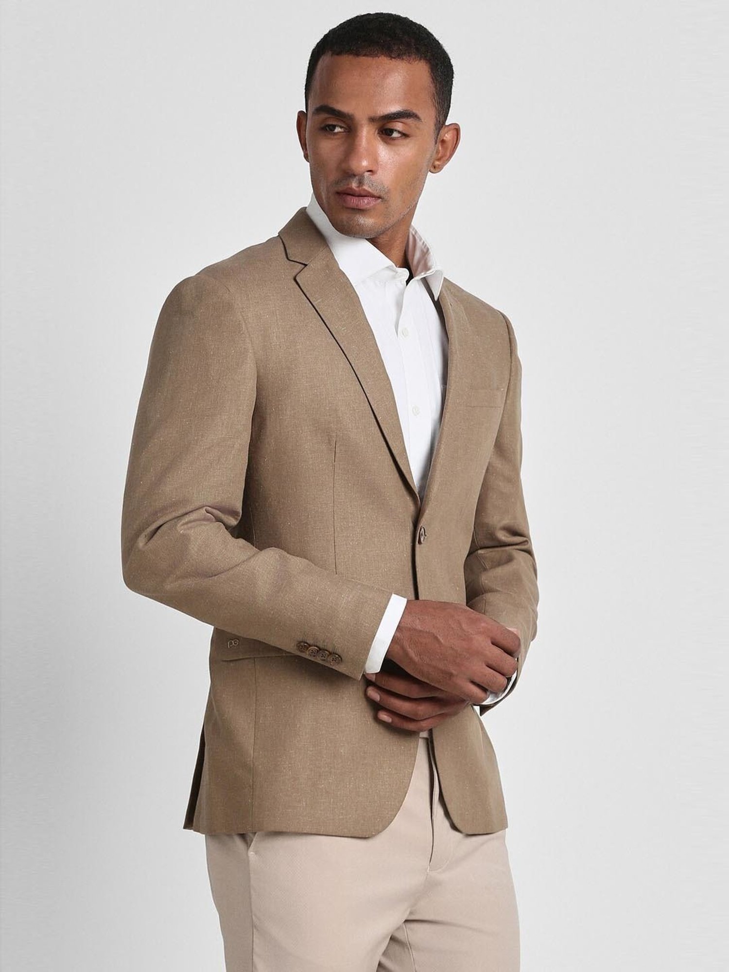 Peter England Elite Brown Linen Slim Fit Blazer