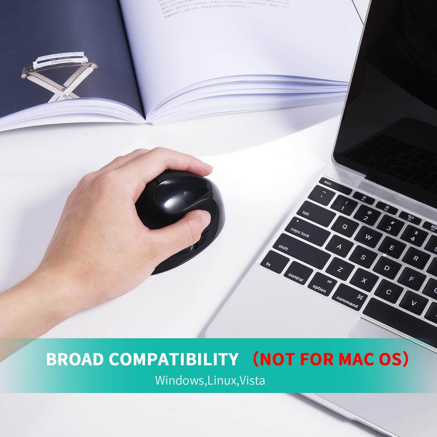 Left-Handed Mouse, AURTEC Rechargeable 2.4G Wireless Ergonomic Vertical Mice with USB Receiver, 6 Buttons and 3 Adjustable DPI 800/1200/1600 for Left Hand, Black