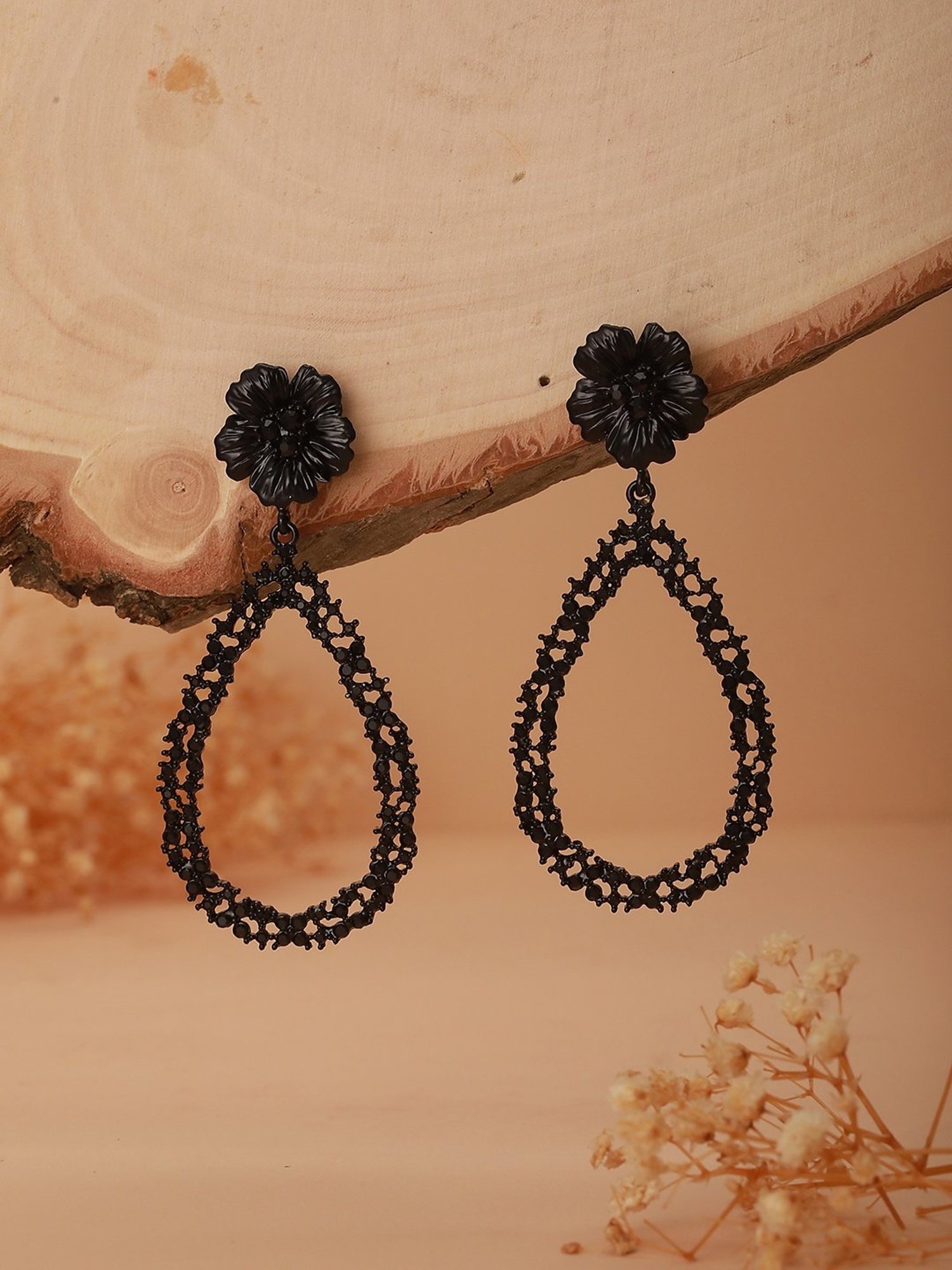 Aatmana Black TearDangler Shaped Dangler Earrings