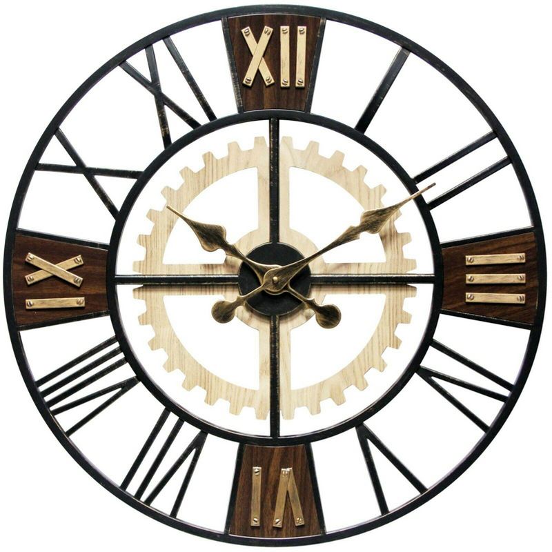 Infinity Instruments 20062 Decorative Traditional Graham Large Oversize 24 Inch Diameter Quartz Battery Powered Wall Clock, with Silent Movement