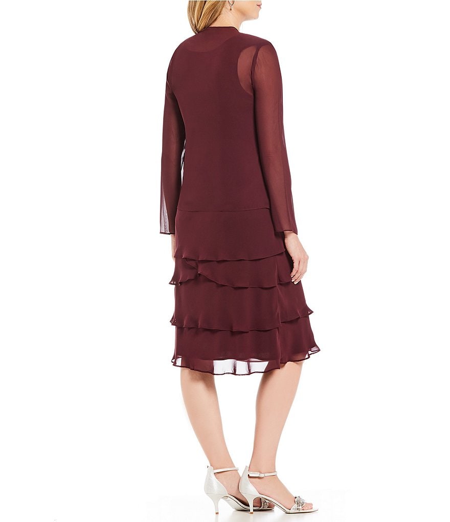 Ignite Evenings Paisley Lace-Shoulder Chiffon 2-Piece Jacket Dress