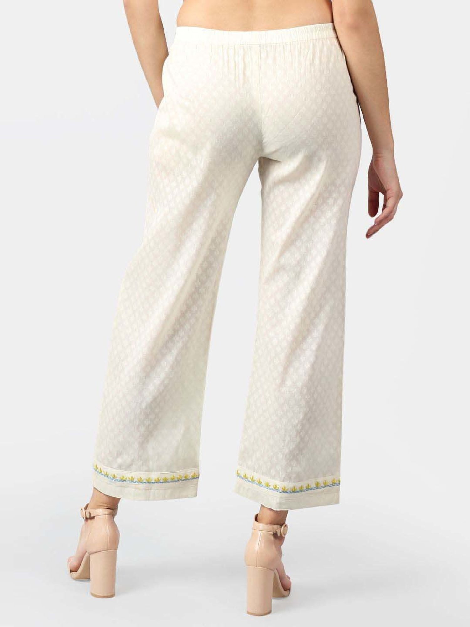 DART STUDIO White Cotton Embroidered Palazzos