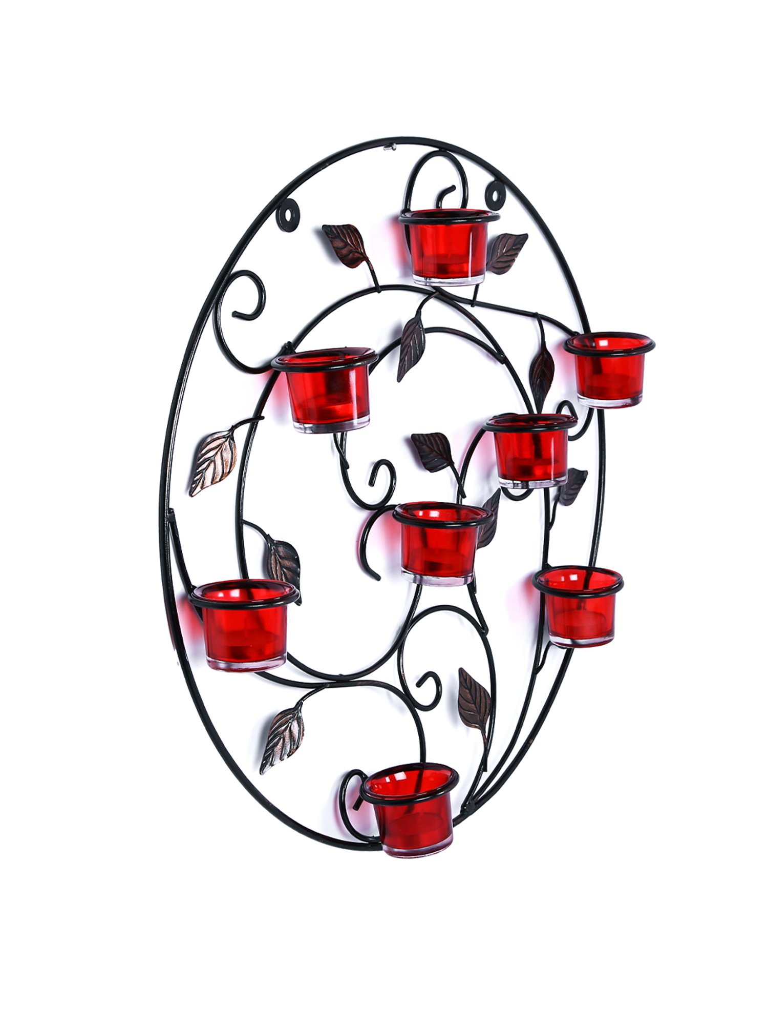 Hosley Antique Bronze Decorative Wall Sconce with Metallic Red Glass and Free Tealights