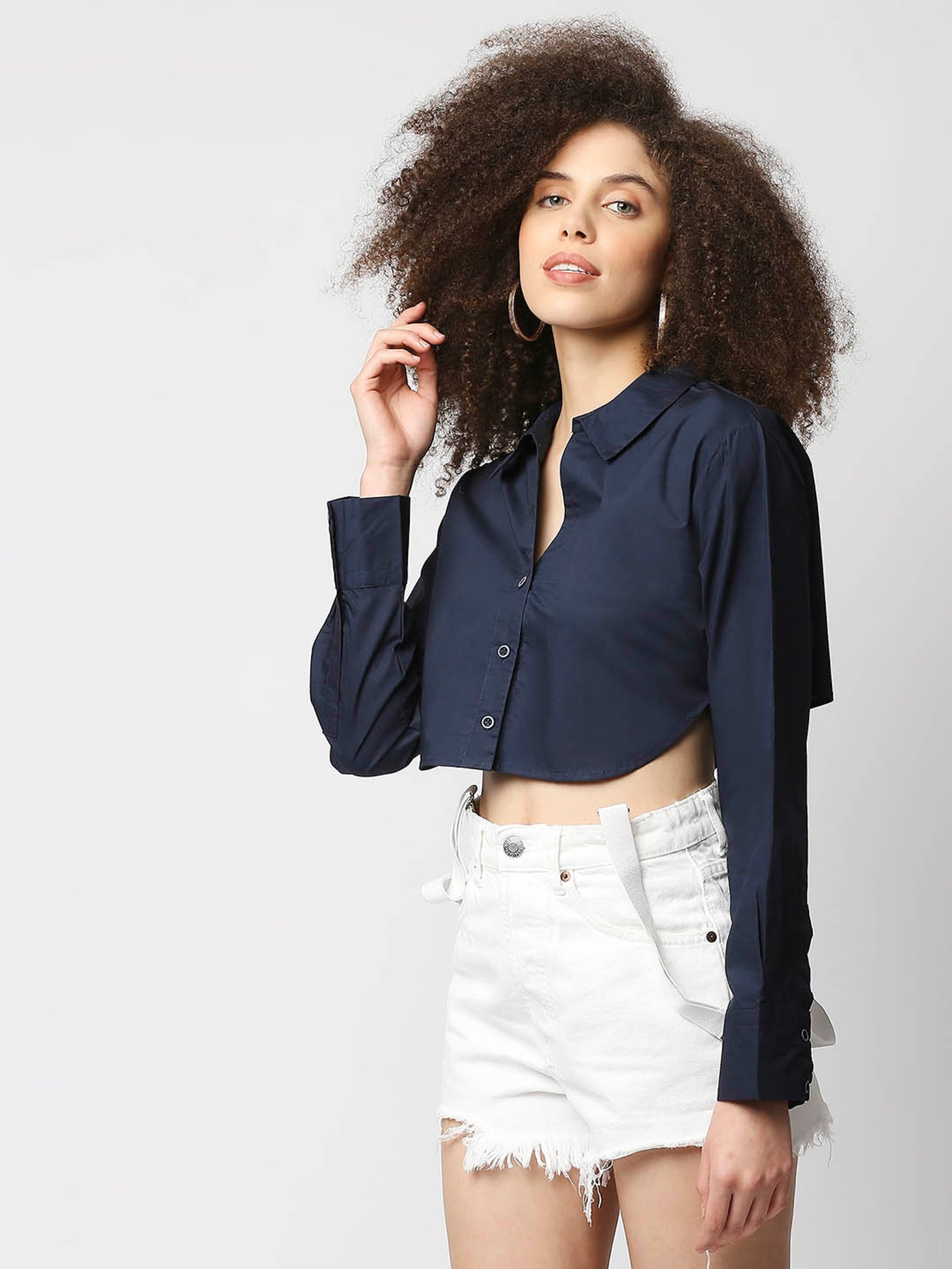 Remanika Blue Regular Fit Crop Shirt