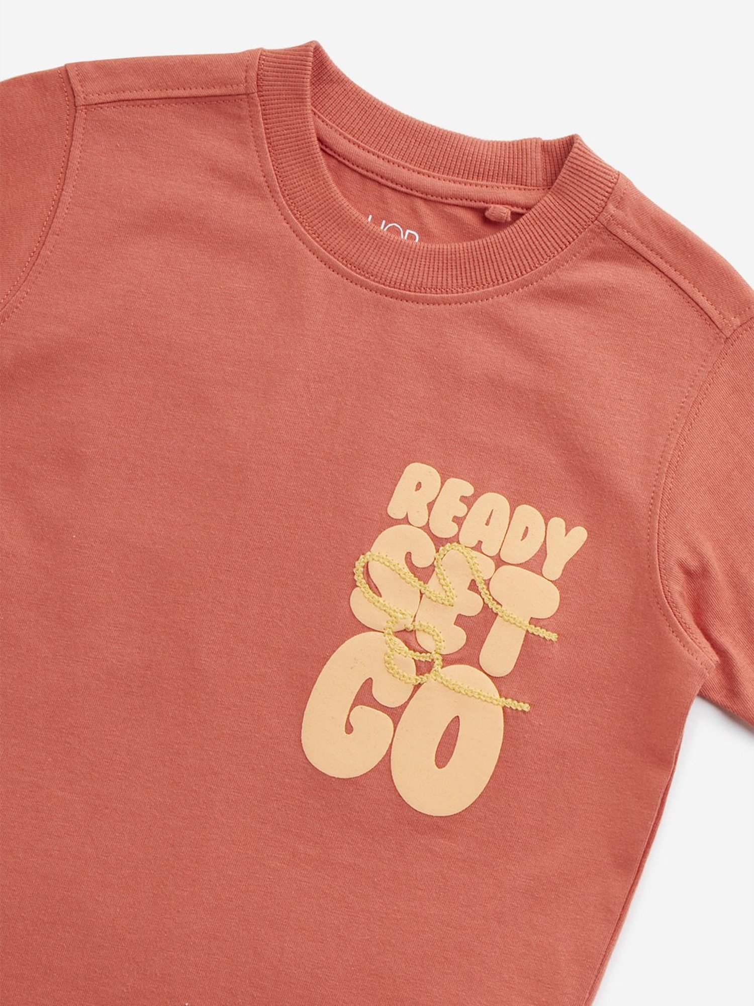 HOP Kids by Westside Dusty Orange Text-Printed Cotton T-Shirt