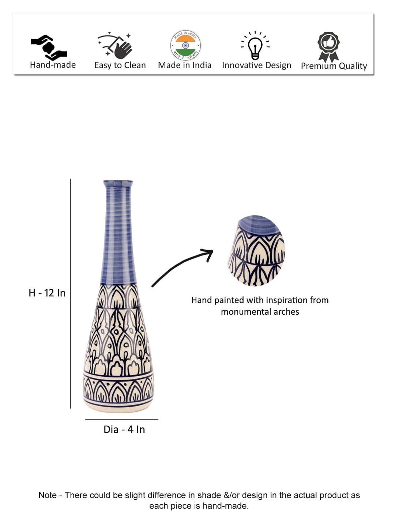 VarEesha Mehraab Off-White & Blue Ceramic Narrow Bottle Vase