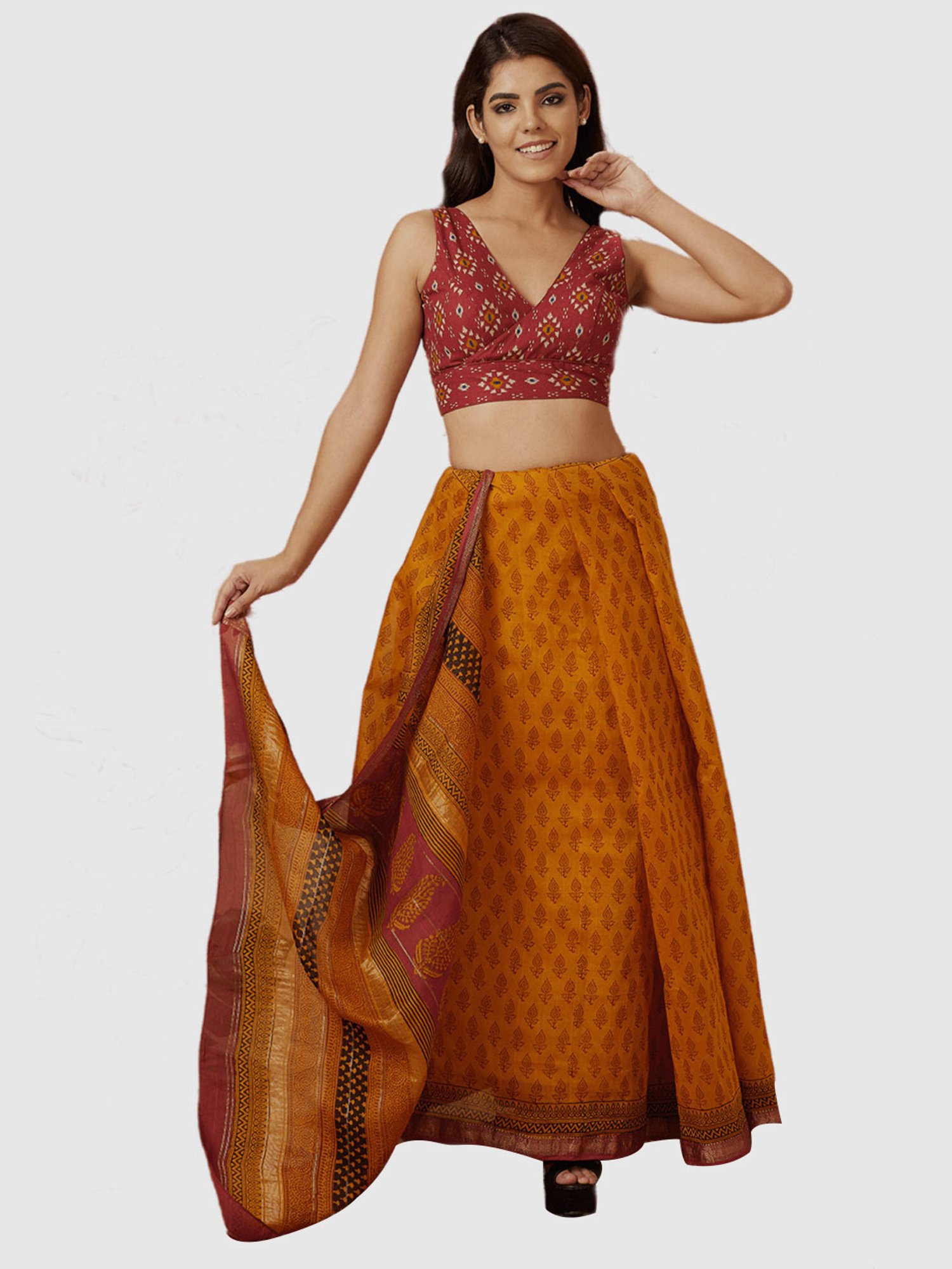 Salwar Studio Red Cotton Printed Blouse