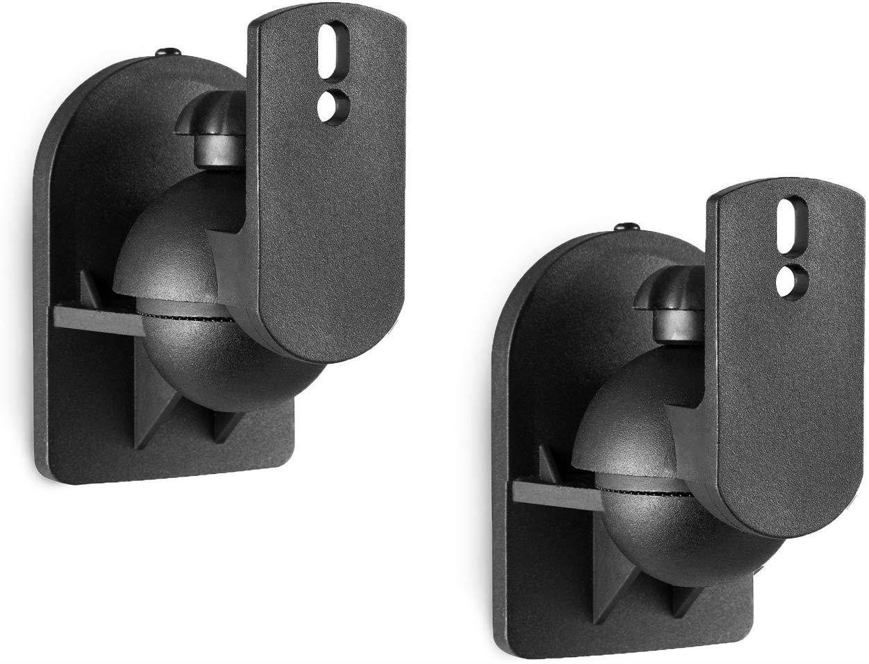 WALI Dual Speaker Wall Mount Brackets Multiple Adjustments for Bookshelf, Surround Sound Speakers, Hold up to 7.7 lbs, (SWM202), 2 Packs, Black