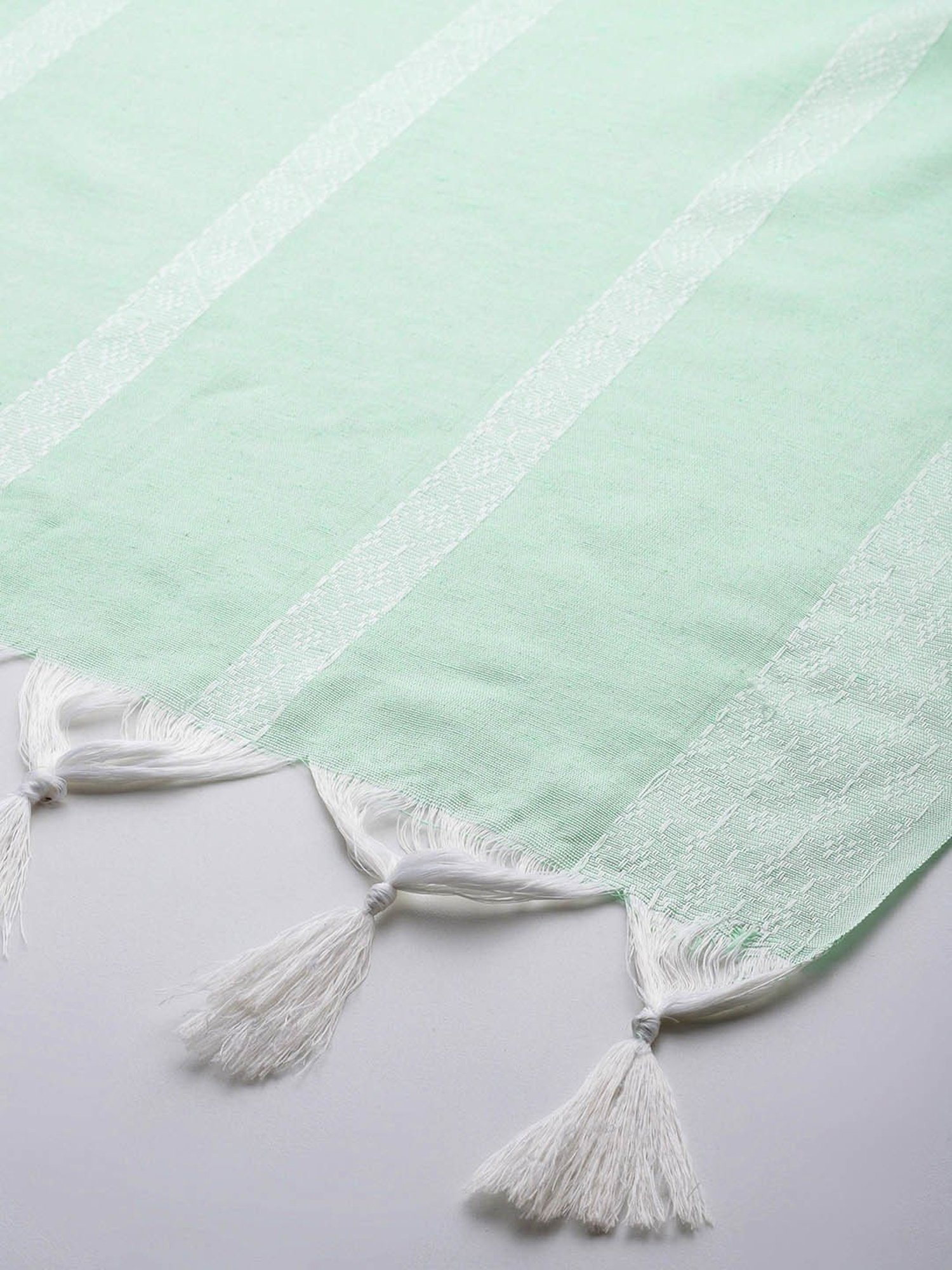 One Femme Green Cotton Striped Dupatta