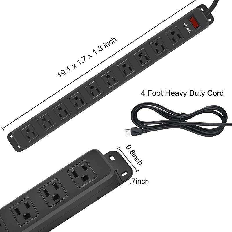Outlets Power Strip 82 Ft 14AWG Cord Straight Plug for Commercial Industrial School and Home15A 125V 1875W Black