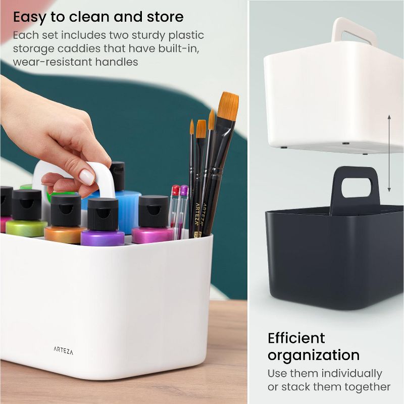 Arteza Multipurpose Divided Storage Organizer Caddy Set, White & Black- 2 Pack (ARTZ-4086)