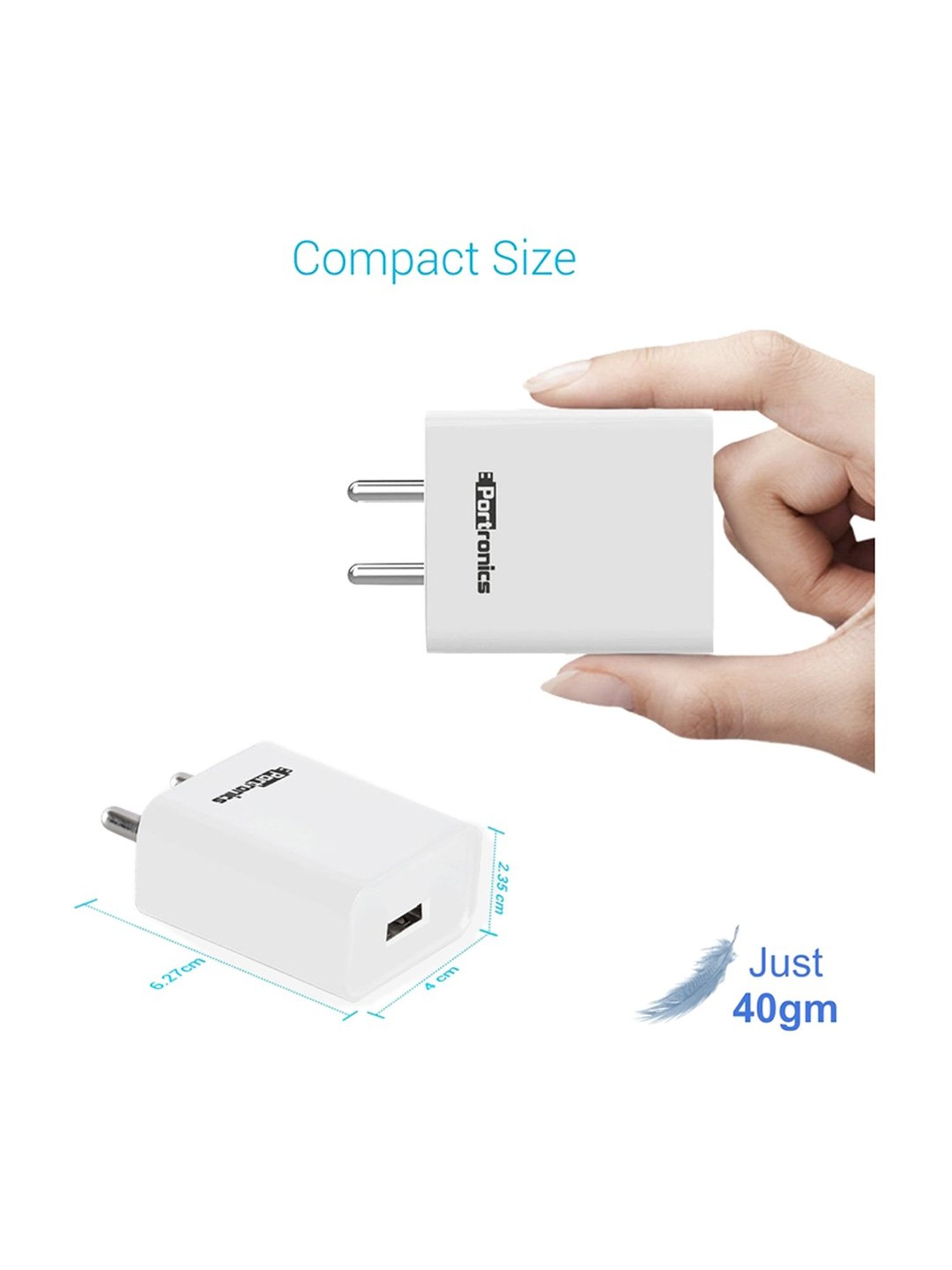 Portronics ADAPTO 62 POR-1062 2.4A Adapter with single USB Port (White)