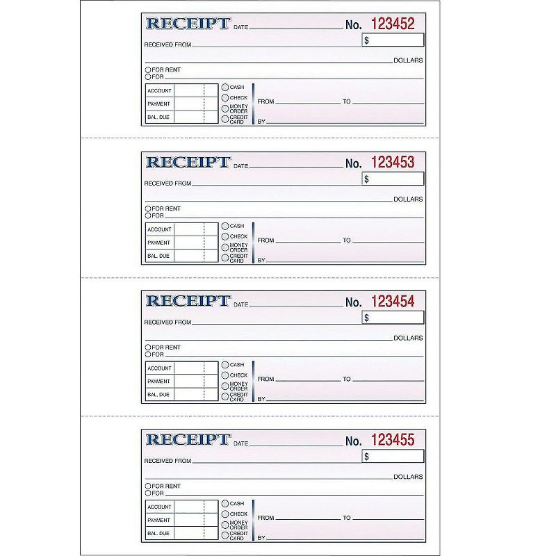 Adams TOPS 3-Part Hardbound Receipt Book, 7 x 2 3/4, Carbonless, 200 Sets/Book TCH1185