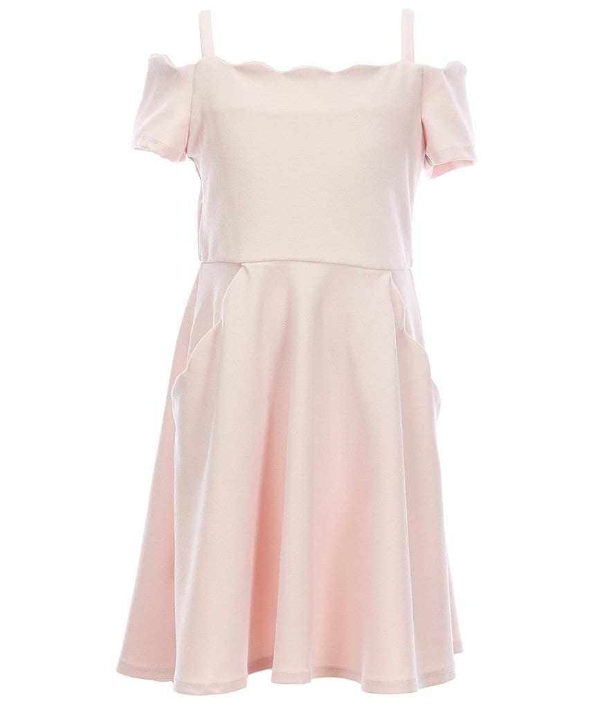 Rare Editions Big Girls 7-16 Cold-Shoulder Scalloped Fit-And-Flare Dress