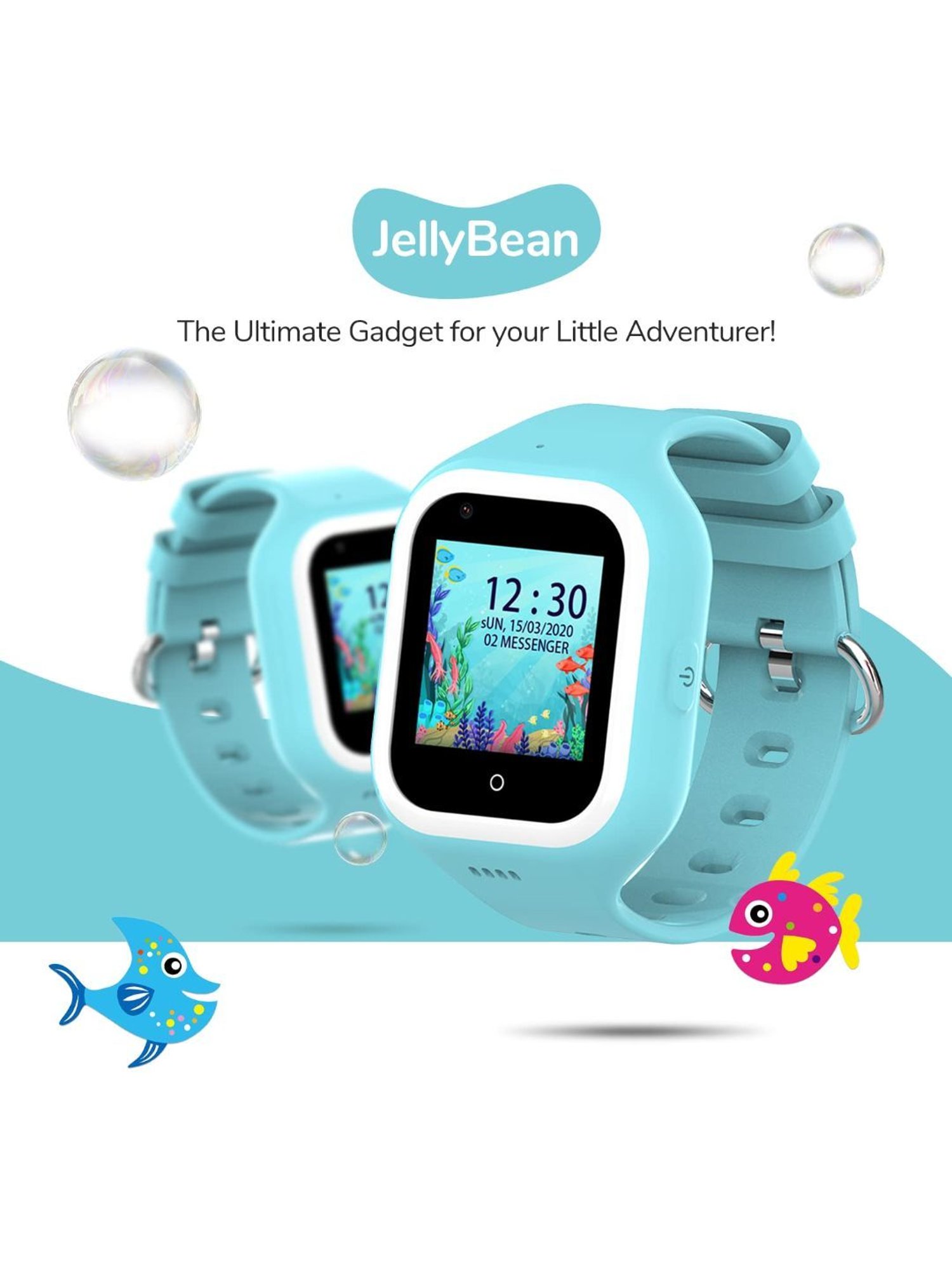 Turet Jellybean Kids Smart Watch, GPS Tracker with Voice & Video Call, 4G Sim Enabled (Blue)