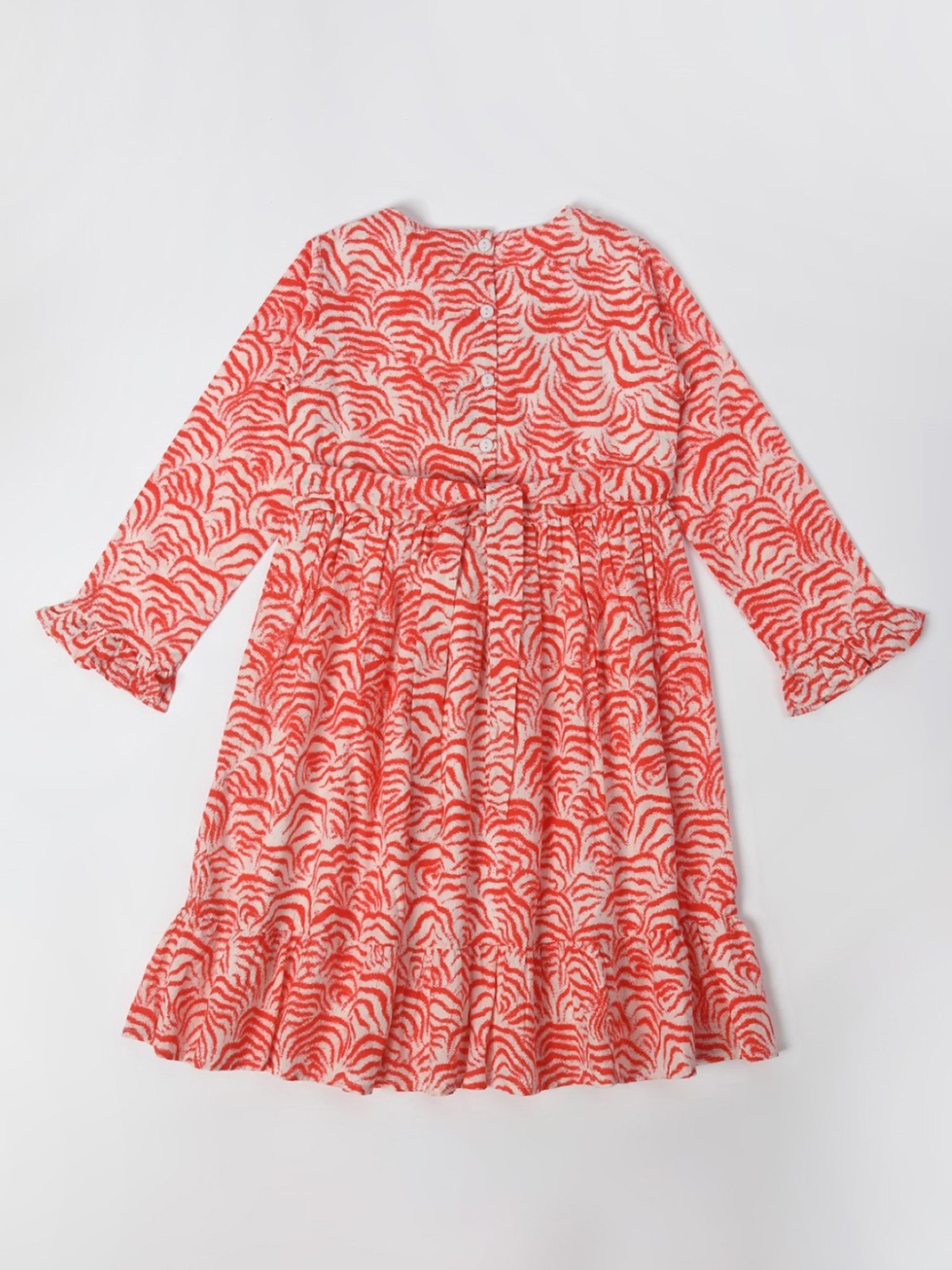 Bella Moda Kids Red Printed Full Sleeves Fit & Flare Dress