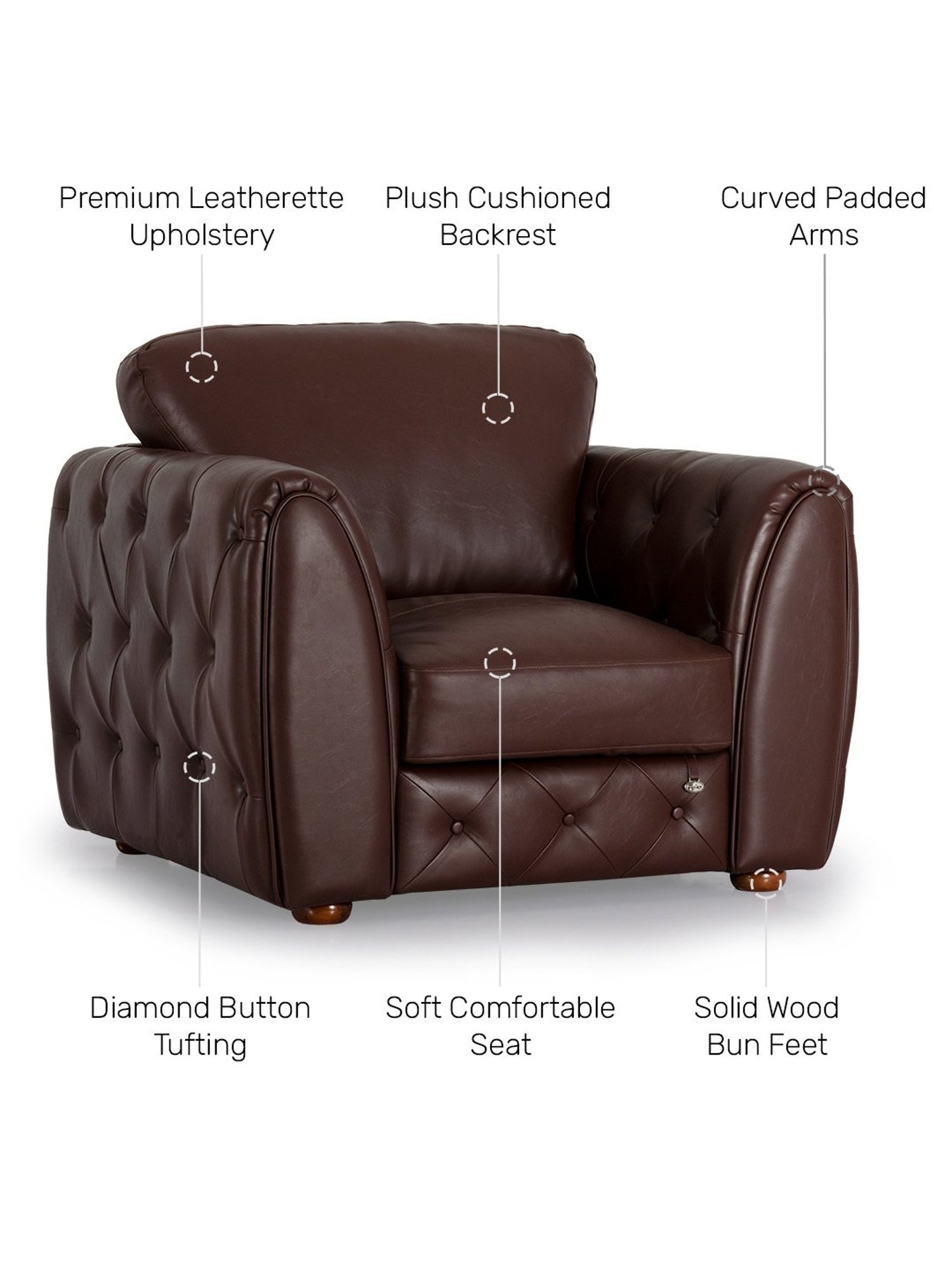 Durian Julian Mahogany Brown Premium Leatherette 1 Seater Sofa