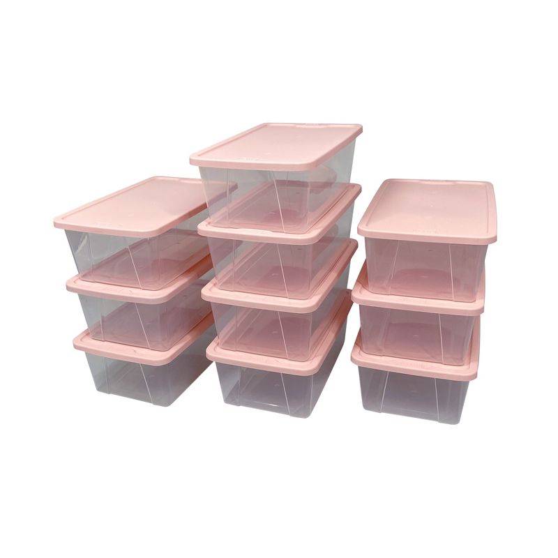 Homz 6 Quart Multi Use Snaplock Storage Container w/Lid, Pearl Blush (10 Pack)