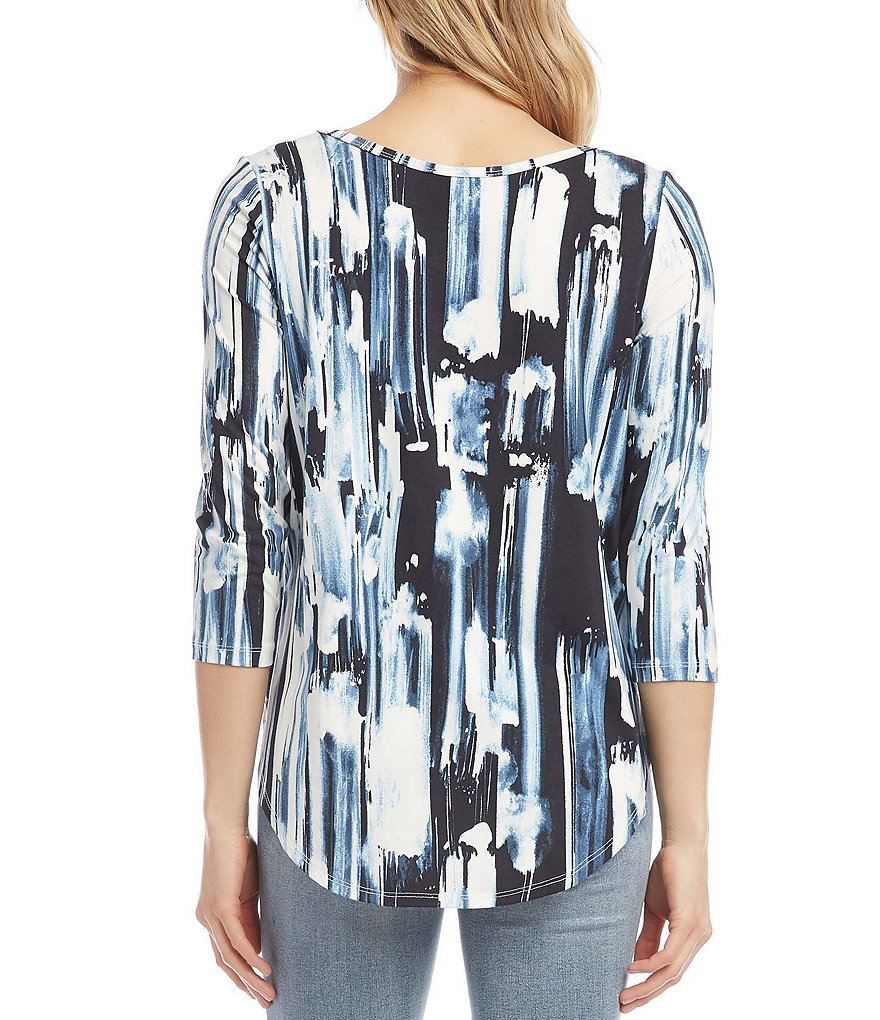 Karen Kane Paint Stripe Jewel Neck Shirttail Hem Tee