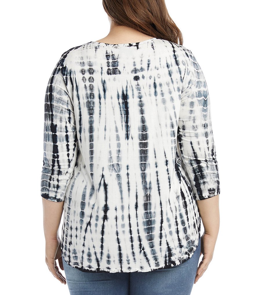 Karen Kane Plus Size Tie Dye Knit Jersey Scoop Neck 3/4 Sleeve Tee