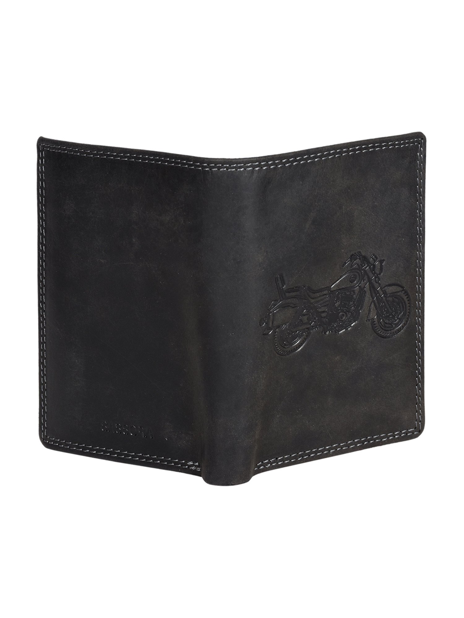 SASSORA Black ARLO Textured Small Leather Bi-Fold Wallet