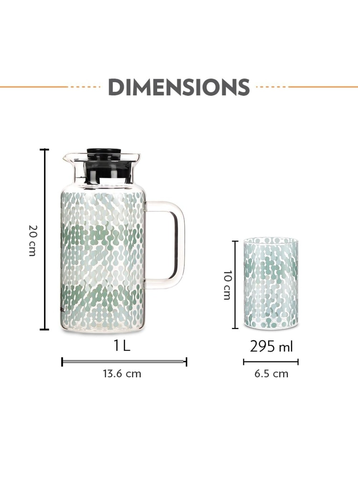 Borosil Vista Transparent Borosilicate Glass Jug with tow set of Glass Medium (295 ml)