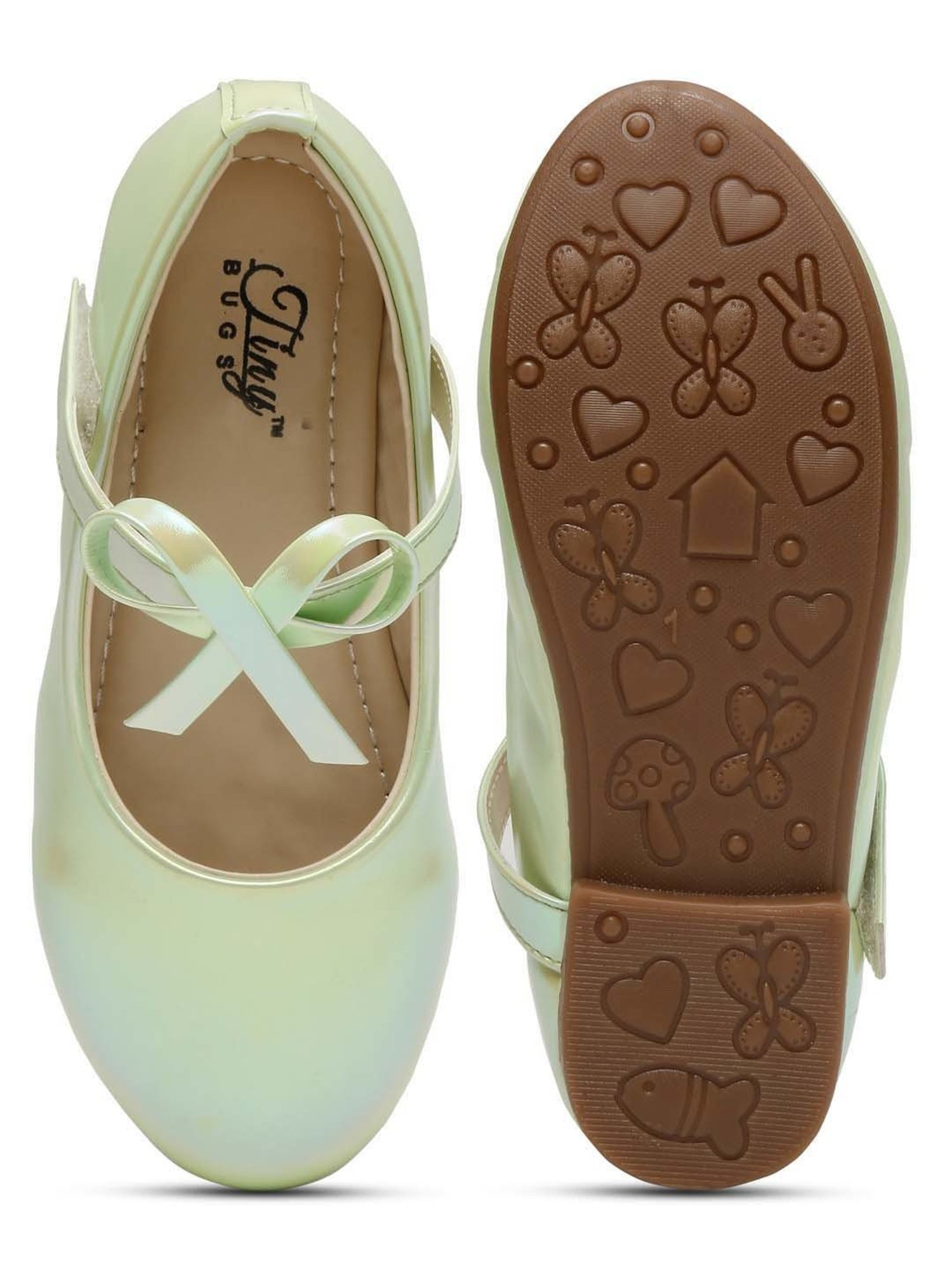 Tiny Bugs Girls Off White & Pink Party Wear Slip Ons