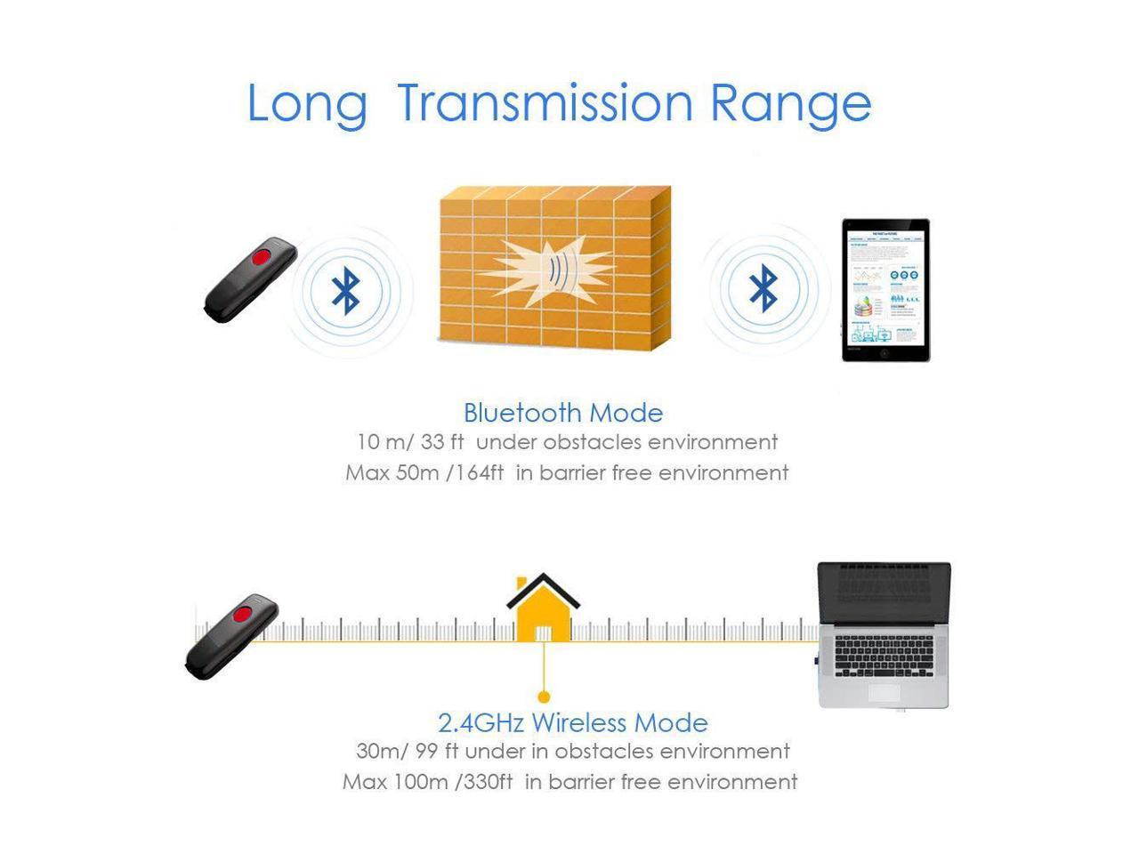 Mini Wireless Barcode Scanner Compatible with Bluetooth Function & 2.4GHz Wireless & Wired Connection, Connect Smart Phone, Tablet, PC, Portable CCD Bar Code Reader Work With Windows Mac Android iOS