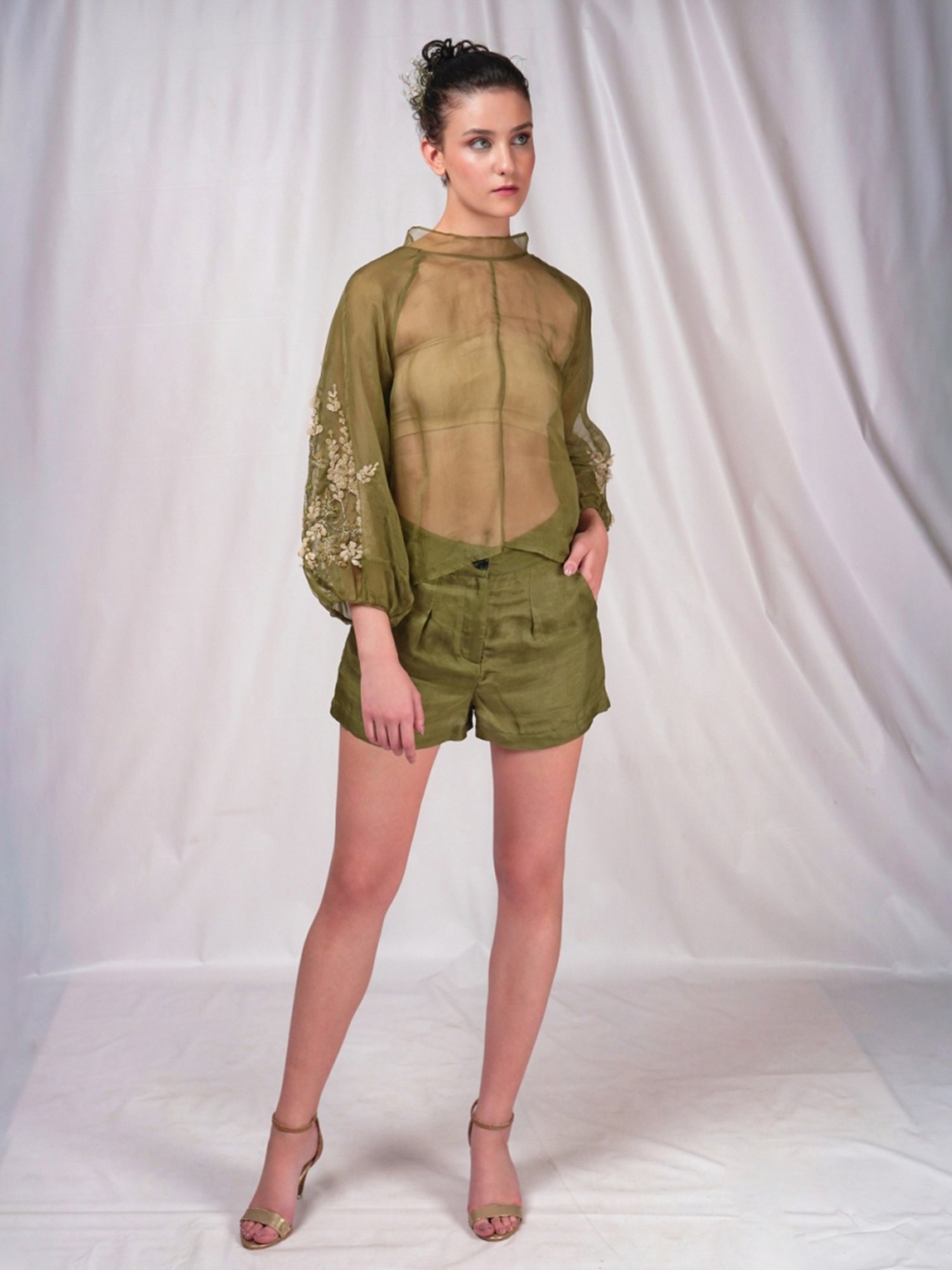 Seesa Green Spring Summer Mid-thigh Length Shorts