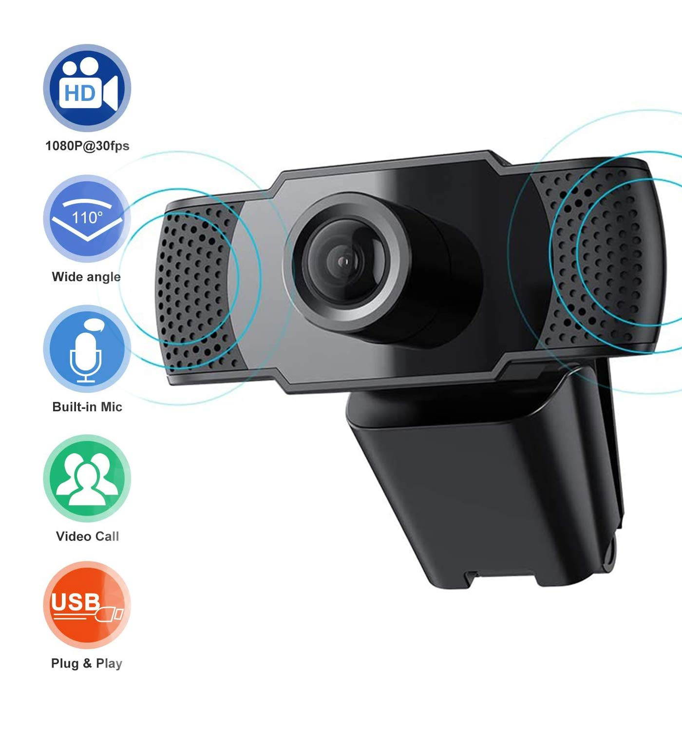 1080P HD Webcam with Microphone, Laptop Desktop PC Web Camera 2MP, 30fps, USB Plug and Play Video Computer Camera for Live Streaming, Gaming, Calling and Conferencing
