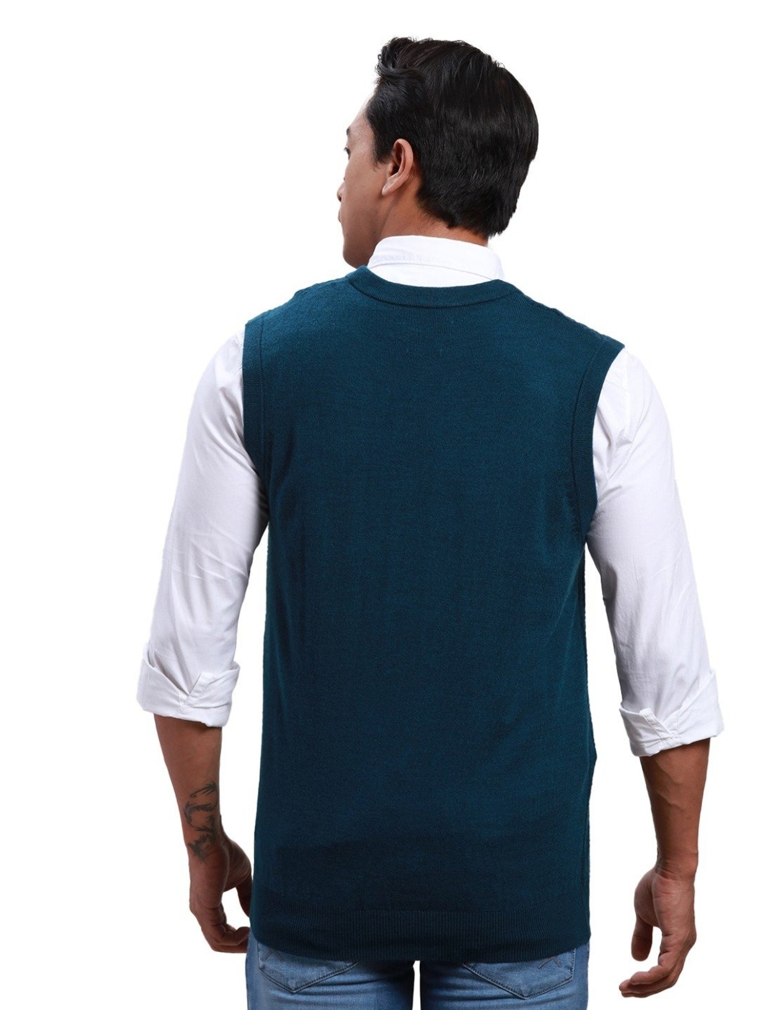 ColorPlus Blue Classic Fit Self Pattern Sweater