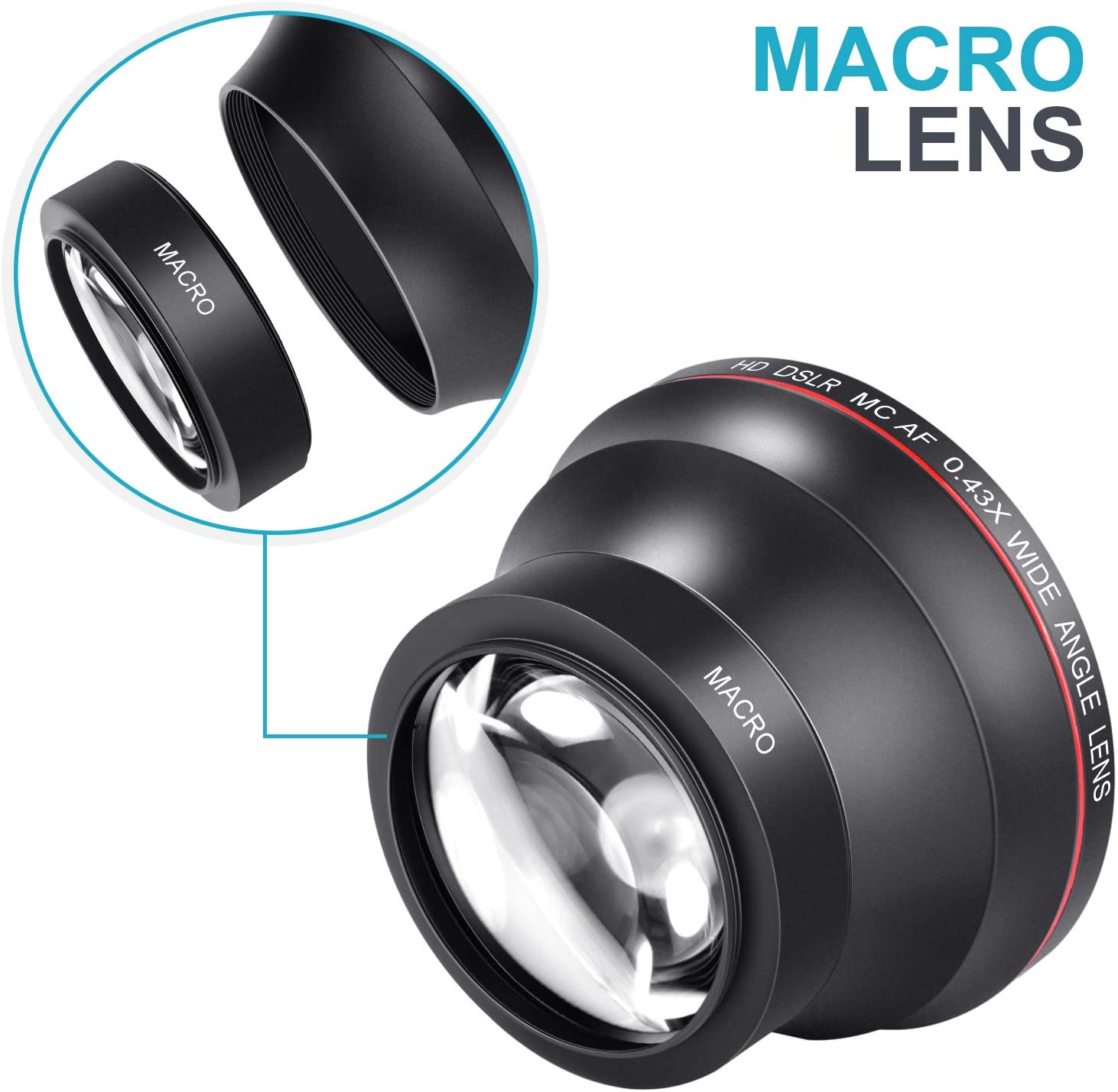 Neewer 52MM 0.43X HD Wide Angle Lens with Macro Close-Up Portion Lens No Distortion Digital High Definition for Nikon D7100 D7000 D5200 D5100 D5000 D3300 D3200 D3000 D90 D80 DSLR Cameras
