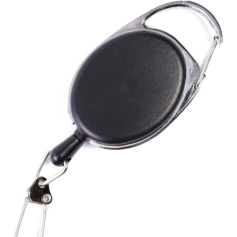 Juvale Retractable Reel with Genuine Leather Vertical Badge ID Card Holder, 2 Back Slots for Extra Cards, Black