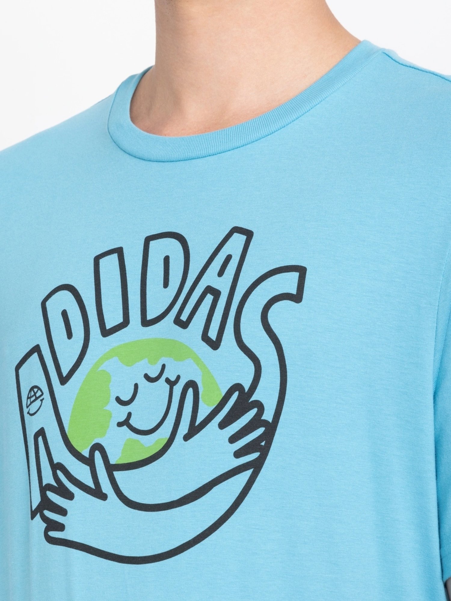 Adidas Blue Cotton Regular Fit Printed T-Shirt