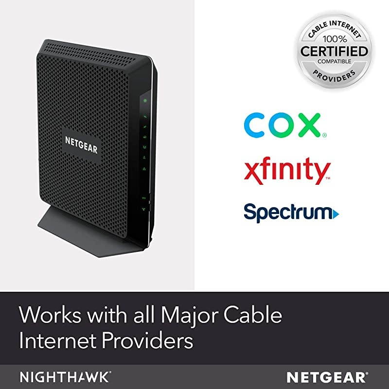 Nighthawk Cable Modem Wi-Fi Router Combo C7000-Compatible with Cable Providers Including Xfinity by Comcast, Spectrum, Cox for Cable Plans Up to 400 Mbps | AC1900 Wi-Fi Speed | DOCSIS 3.0
