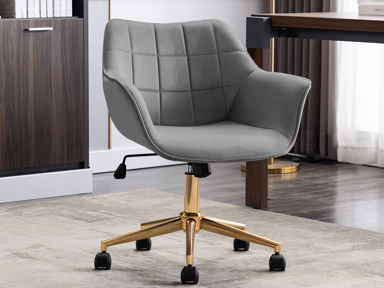 Swivel Height Adjustable Task Chair with Arms Velvet Upholstered Office Chair with Gold Base