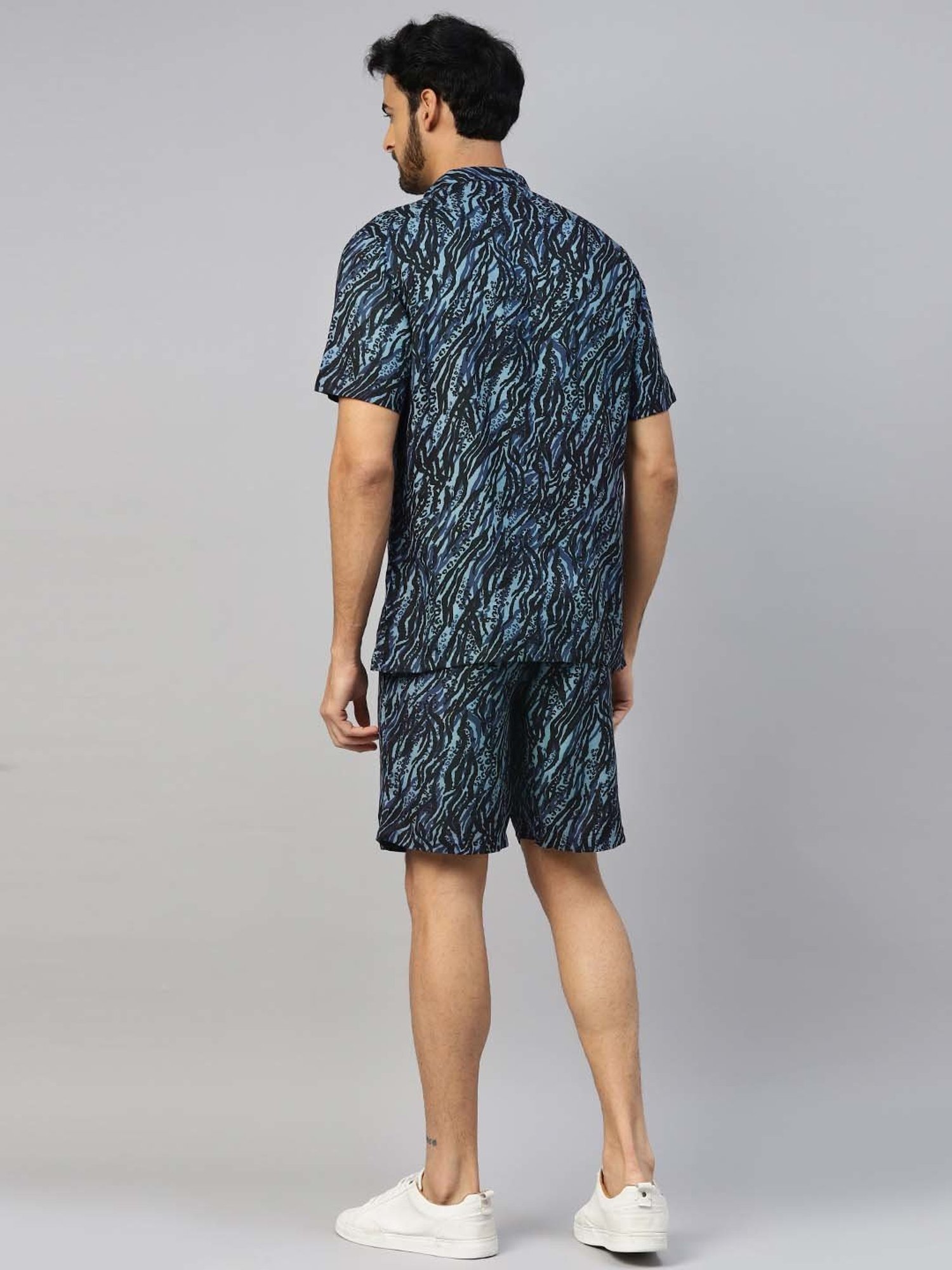 Don Vino Navy Relaxed Fit Printed Shirt & Shorts Set