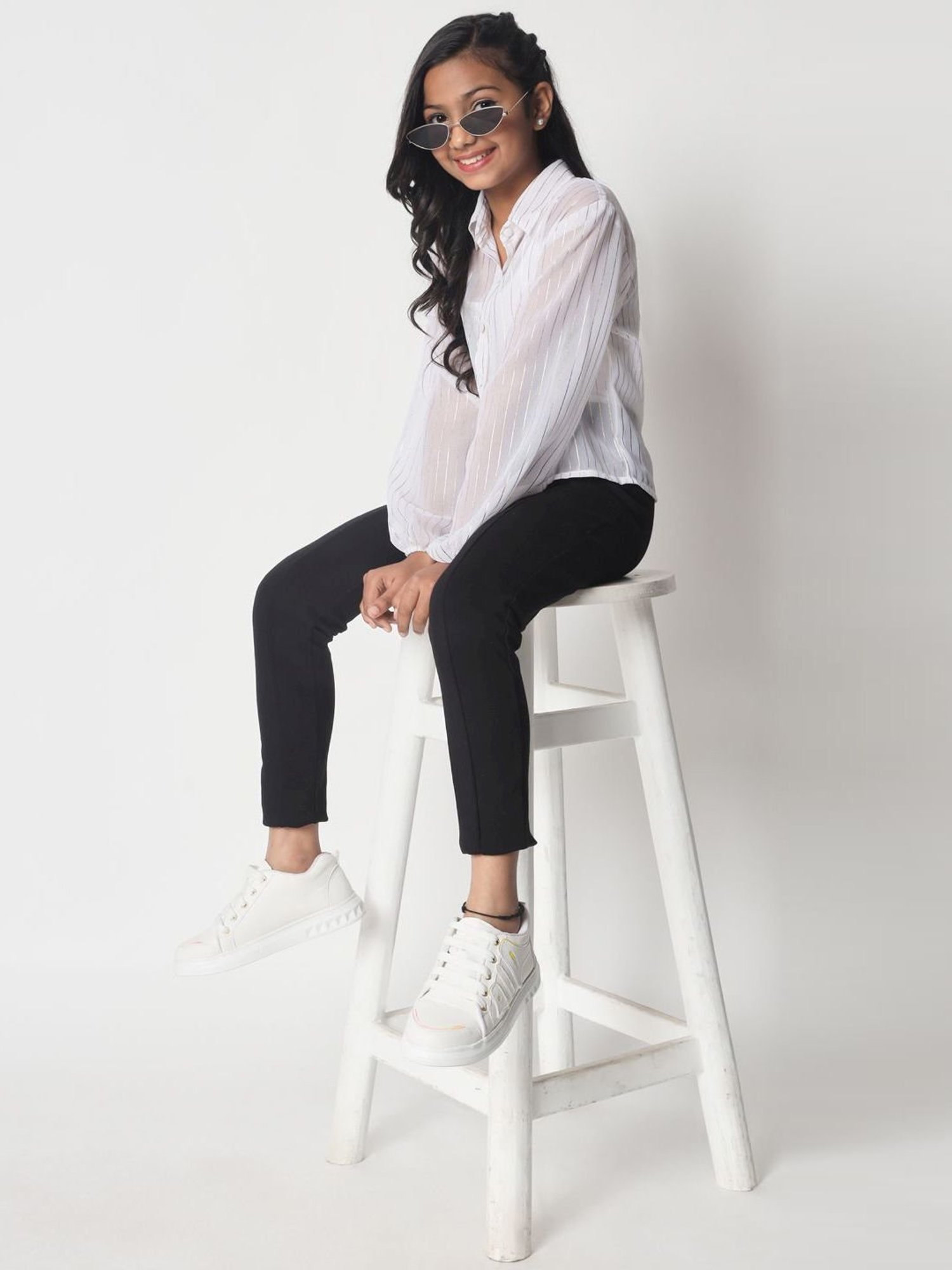 studiorasa Kids White Striped Full Sleeves Top