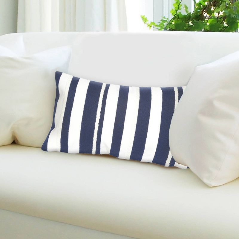 12"x20" Oversize Indoor/Outdoor Striped Marine Lumbar Throw Pillow Navy/White - Liora Manne